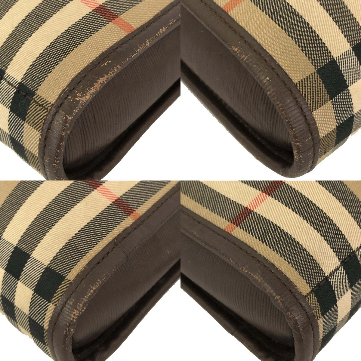 $450 Burberrys Horse Logo Check Canvas Clutch Bag Beige