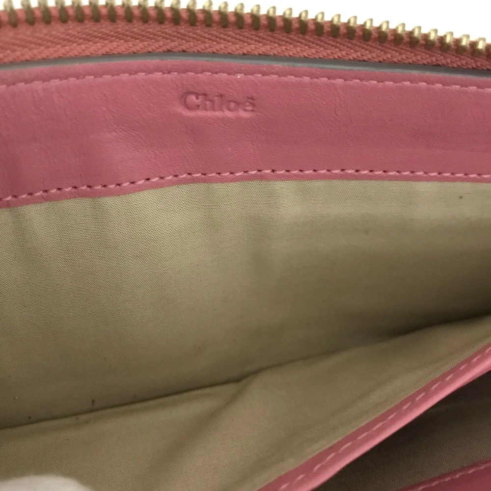 Chloe Ribbon Leather Zippy Long Wallet Purse Pink