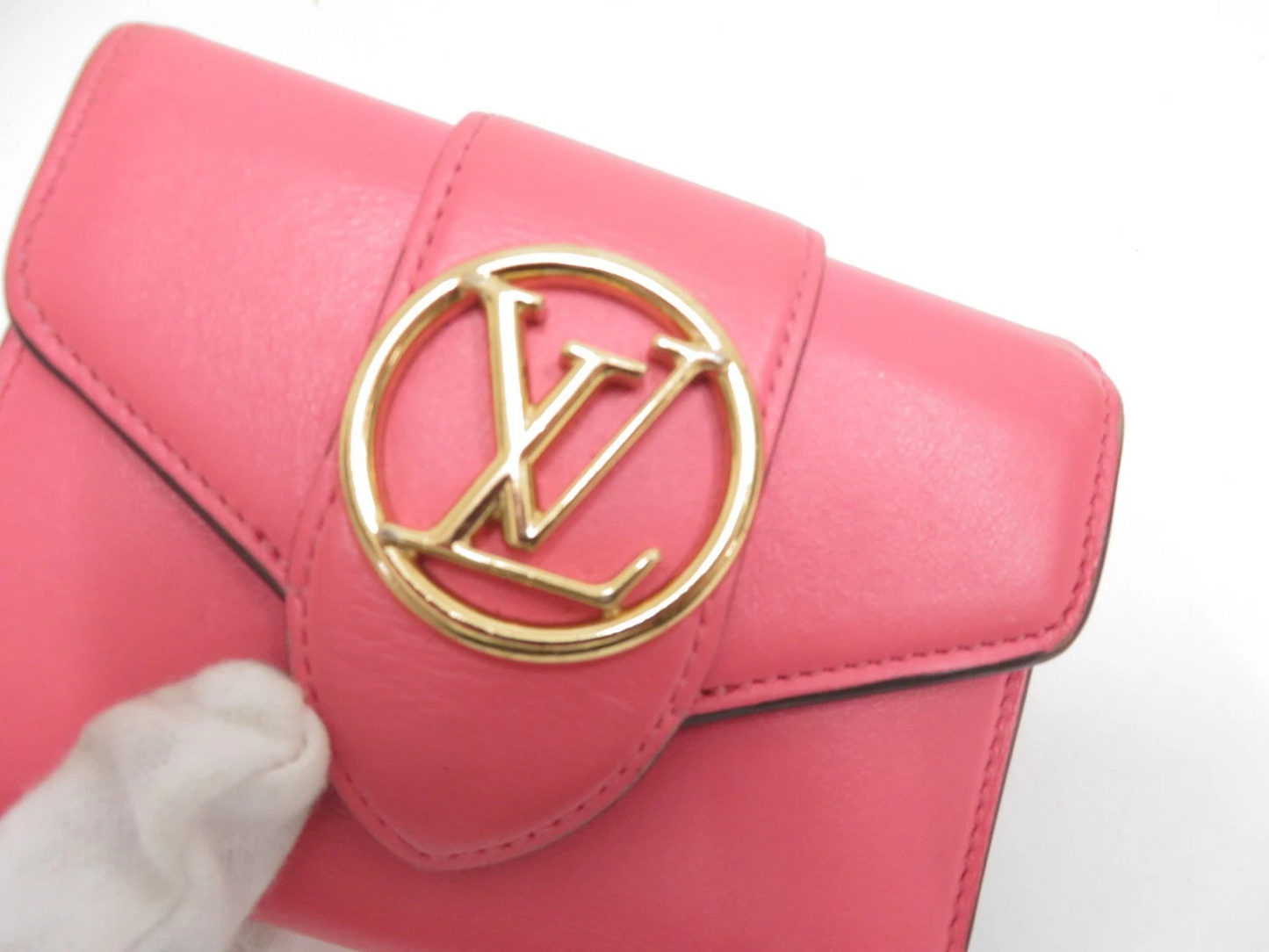 $965 2020 LOUIS VUITTON Smooth Calfskin LV Pont 9 Compact Wallet Pink FH2230