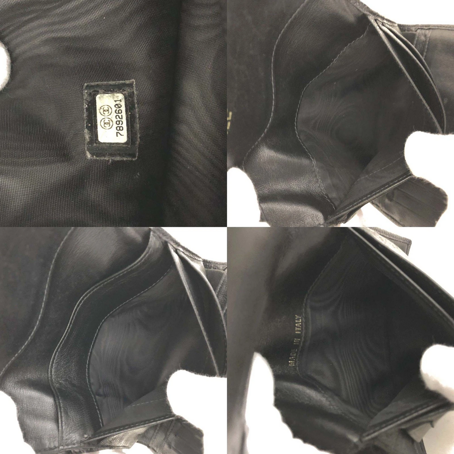 $925 CHANEL CC Logo Grained Calfskin Trifold Wallet Black 6117536