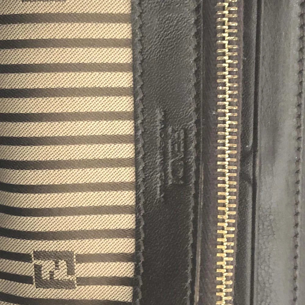 FENDI FF Logo Leather Bifold Long Wallet Brown