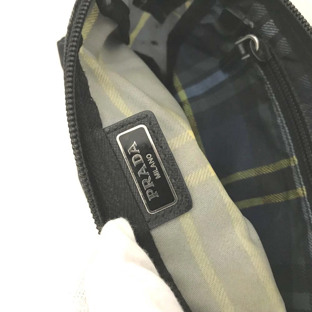 $650 PRADA Logo Plate Check Nylon Cosmetic Pouch Bag MultiColor