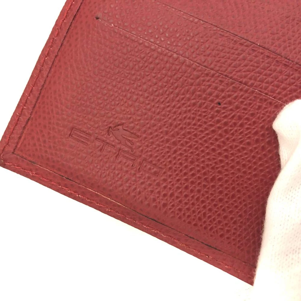 ETRO E Logo Leather Bifold Wallet Purse Red