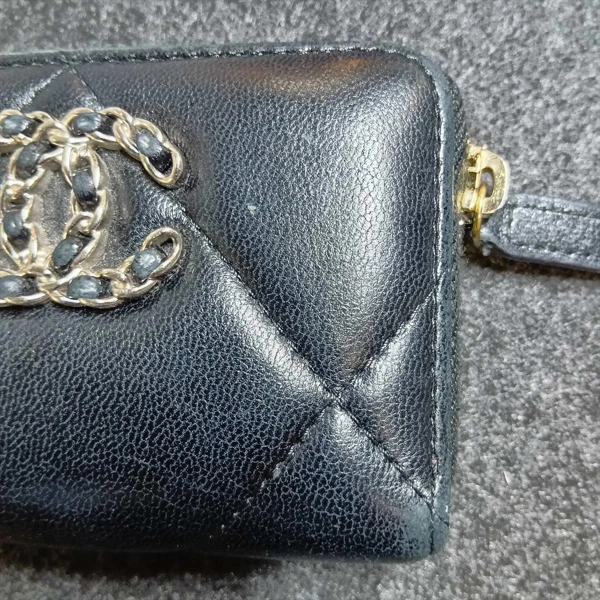 Chanel CHANEL 19 Lambskin Coin Purse Black Silver Metal 10021120