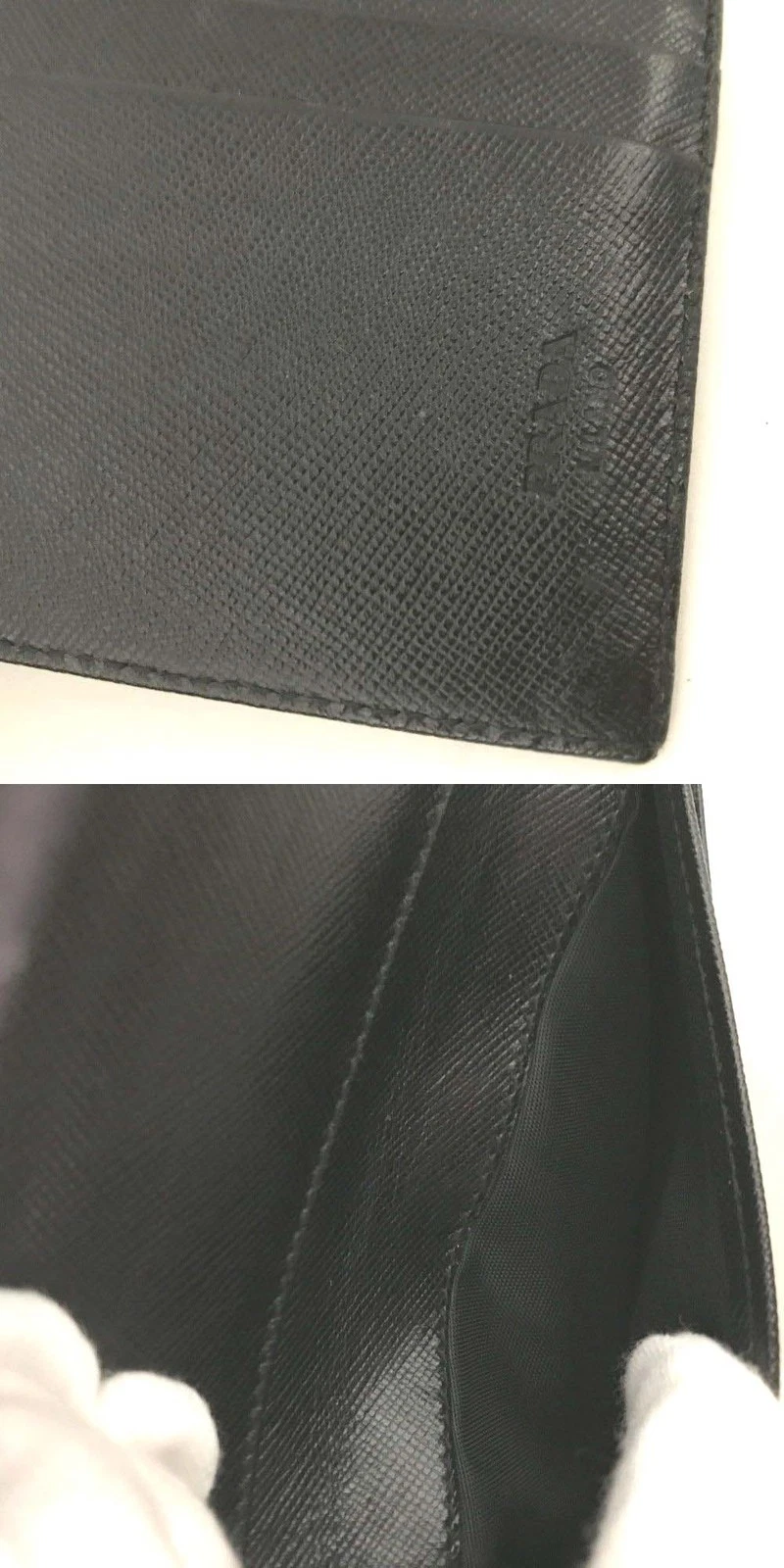 $675 PRADA Logo Plate Nylon Trifold Wallet Purple