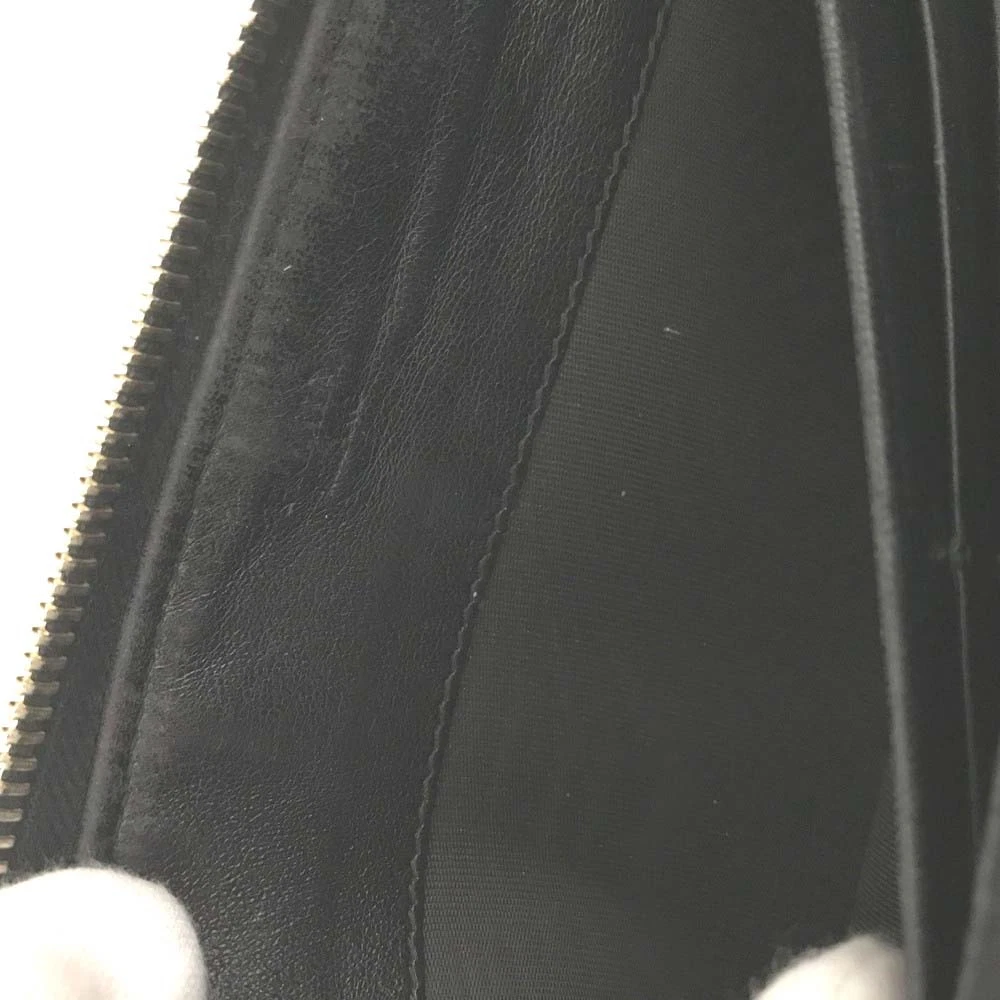 PRADA Logo Gather Leather Zip Around Long Wallet Black