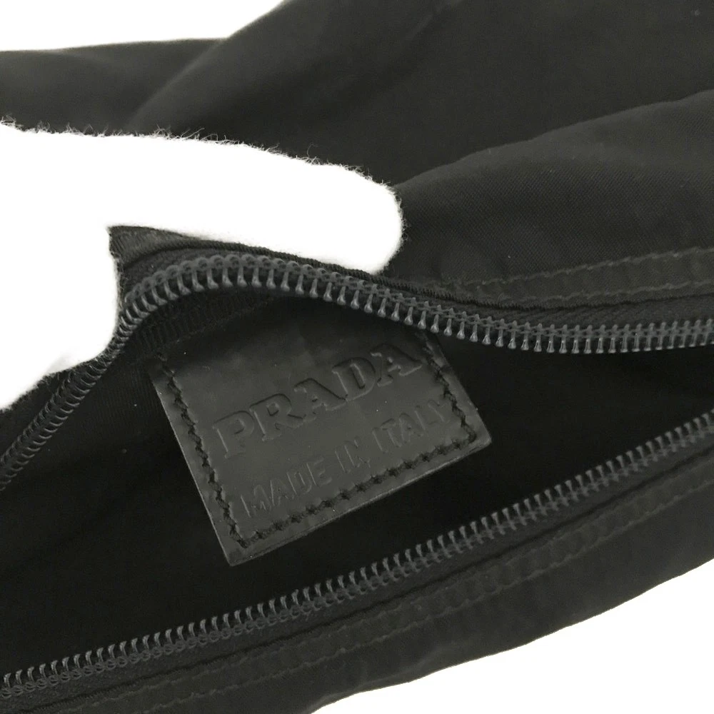 PRADA Logo Plate Nylon Cosmetic Pouch Bag Black