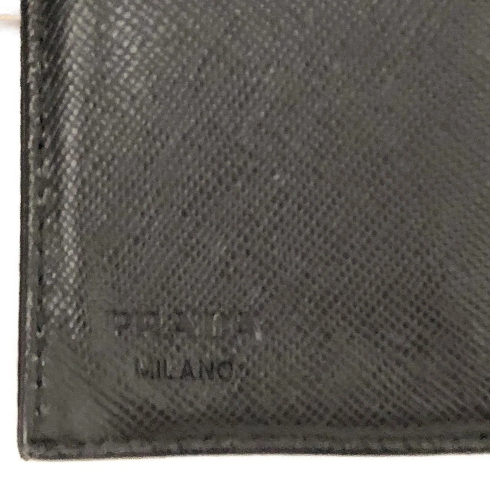 $775 PRADA Tessuto Nylon Logo Plate Trifold Wallet Black