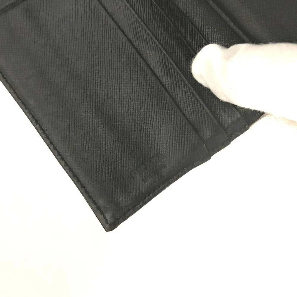 PRADA Logo Plate Nylon Trifold Wallet Black
