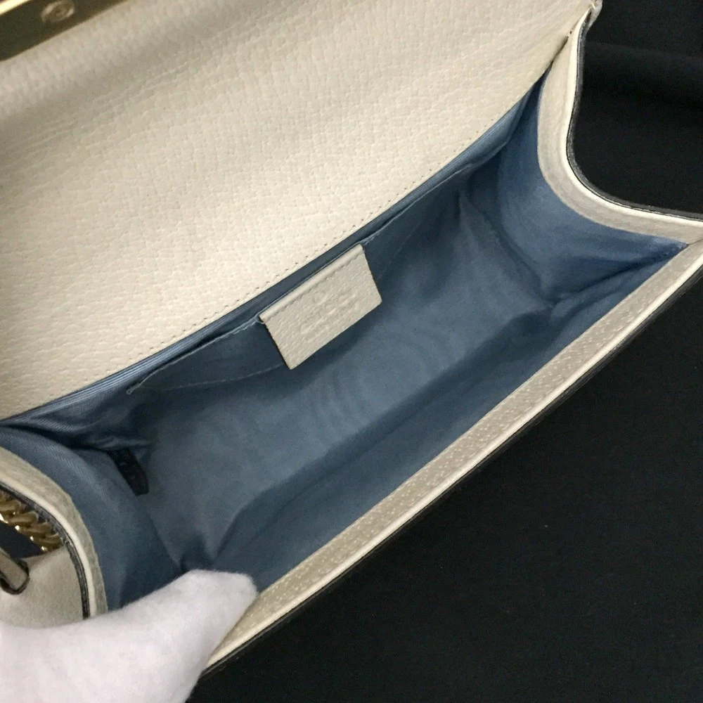 $1980 Gucci Grained Calfskin Bee Star Small Padlock Shoulder Bag White