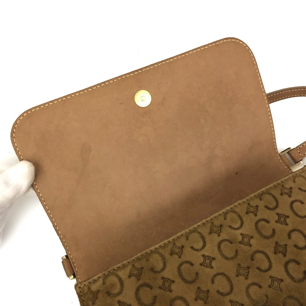 CELINE Macadam C Suede Leather Shoulder Bag Brown