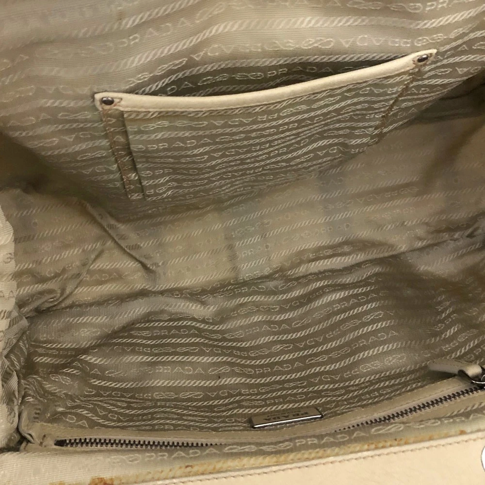 PRADA Logo Plate Nylon Hand Bag Ivory/6CH0844