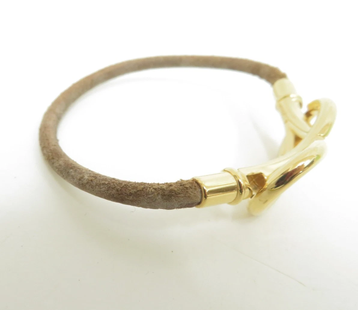 $460 Hermes Natural Bridle Atame Bracelet Gold Brown