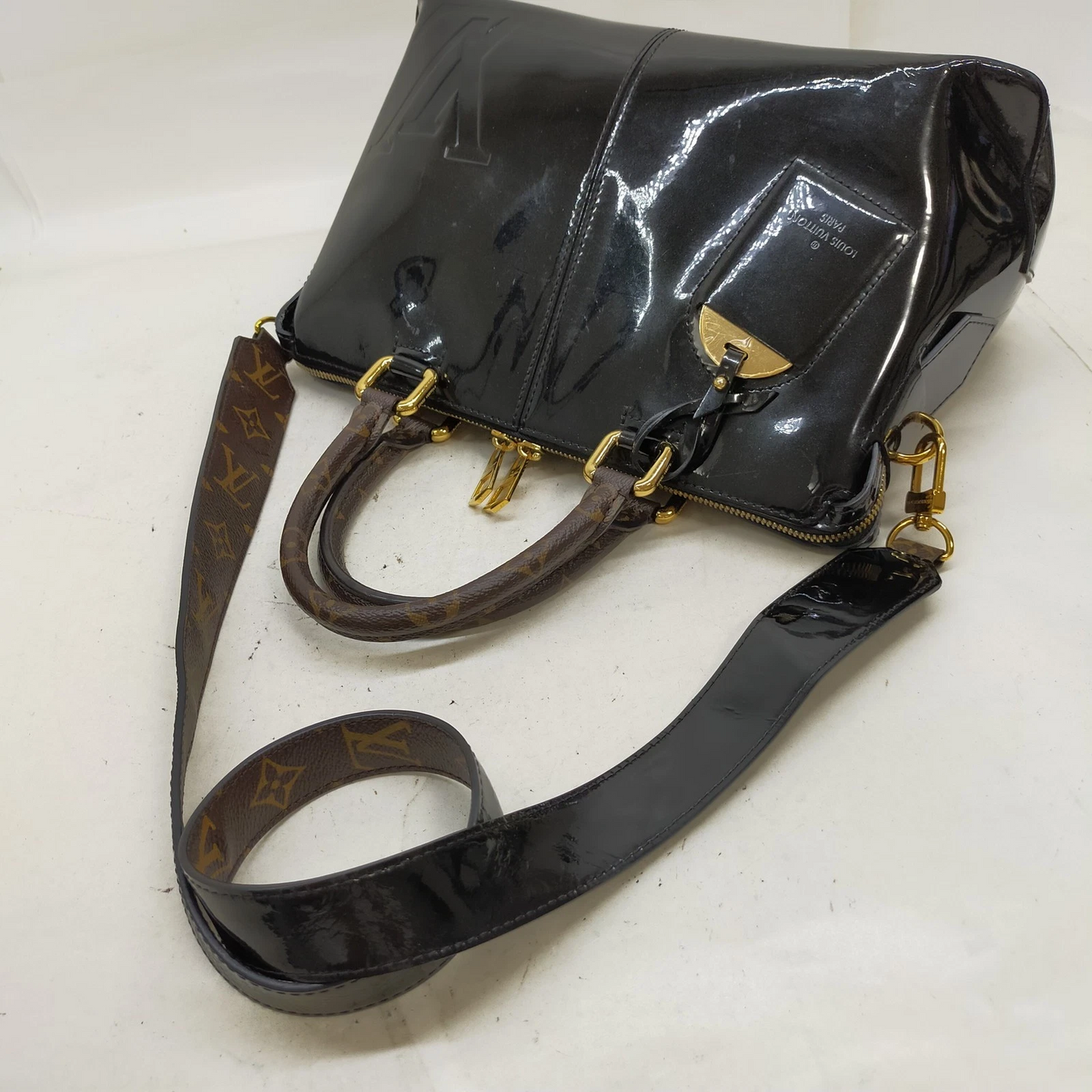 Louis Vuitton LV Hand Bag Tote Miroir Black Vernis SN0188