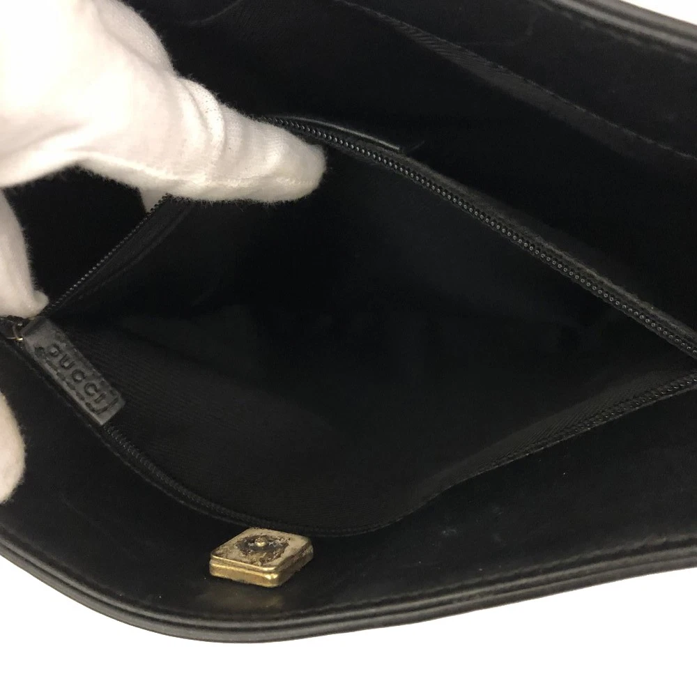 GUCCI GG Logo Canvas Leather Shoulder Tote Bag Black