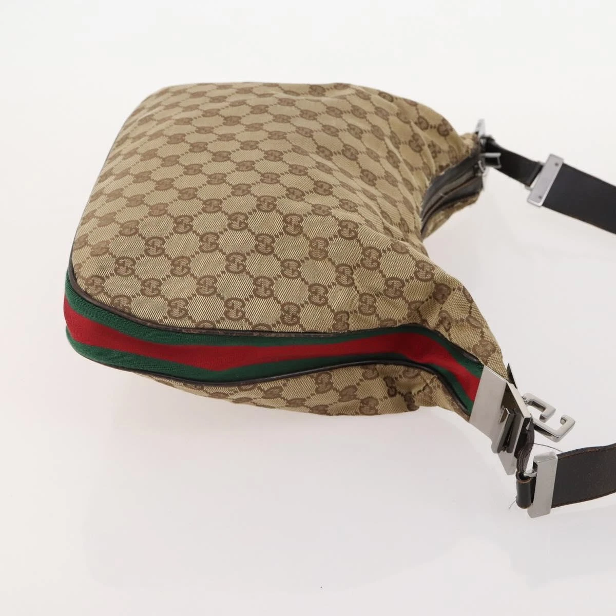 $1580 GUCCI Saddle Zip Messenger Bag GG Canvas with Leather Medium