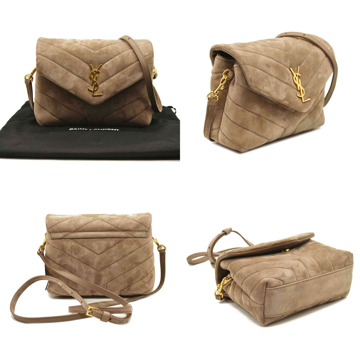 SAINT LAURENT  Suede Toy Loulou Shoulder Bag Taupe