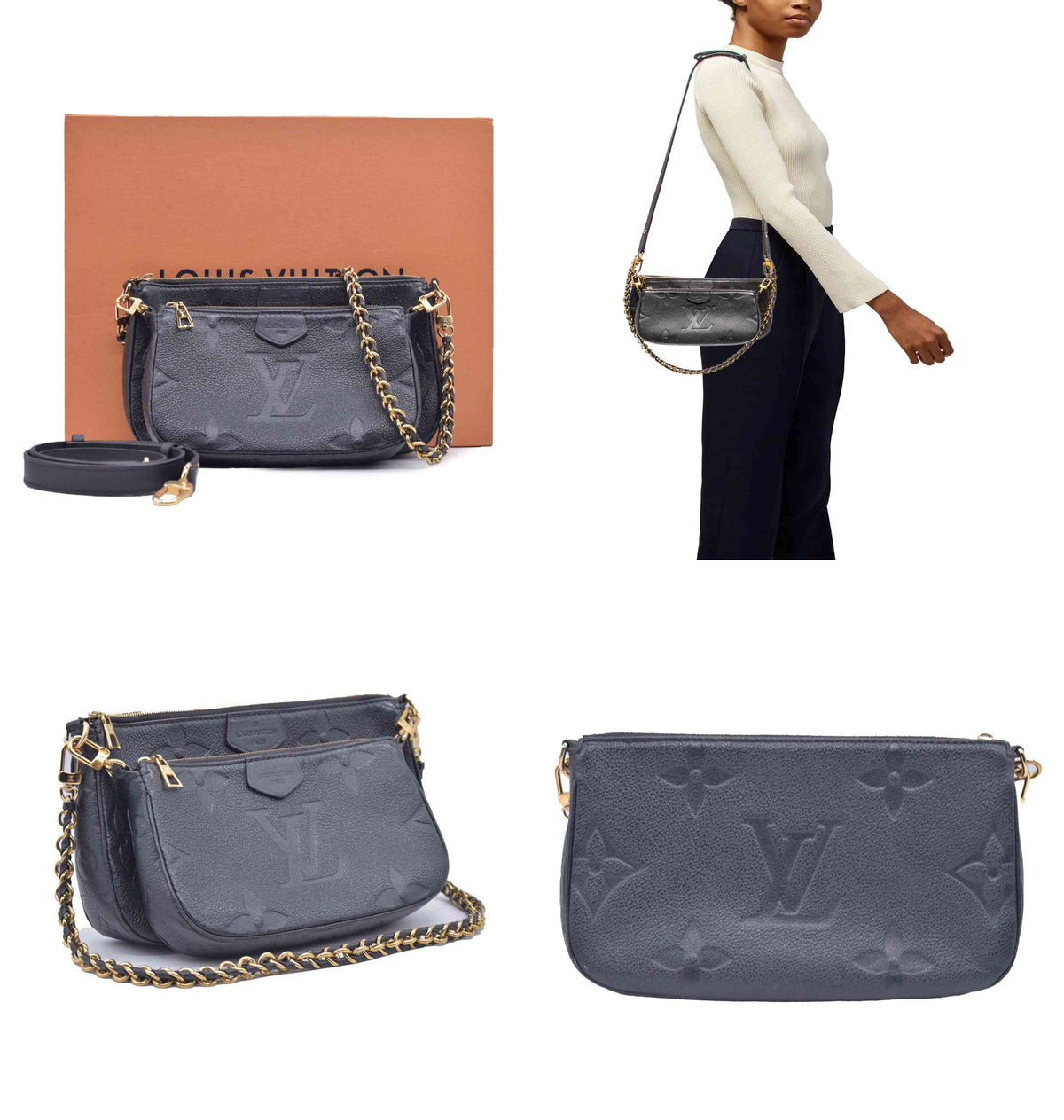$3200 Louis Vuitton Empreinte Monogram Giant Multi Pochette Accessories Black