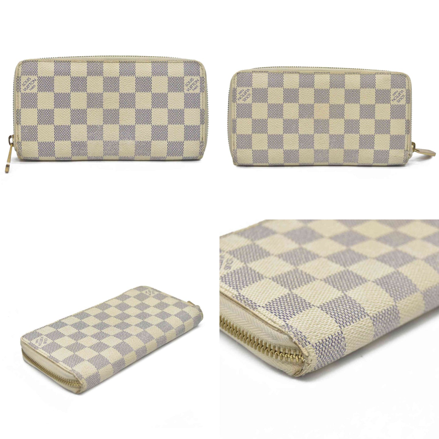 AUCTION $915 Louis Vuitton Damier Azur Zippy Zip Around Long Wallet Purse White CA4058