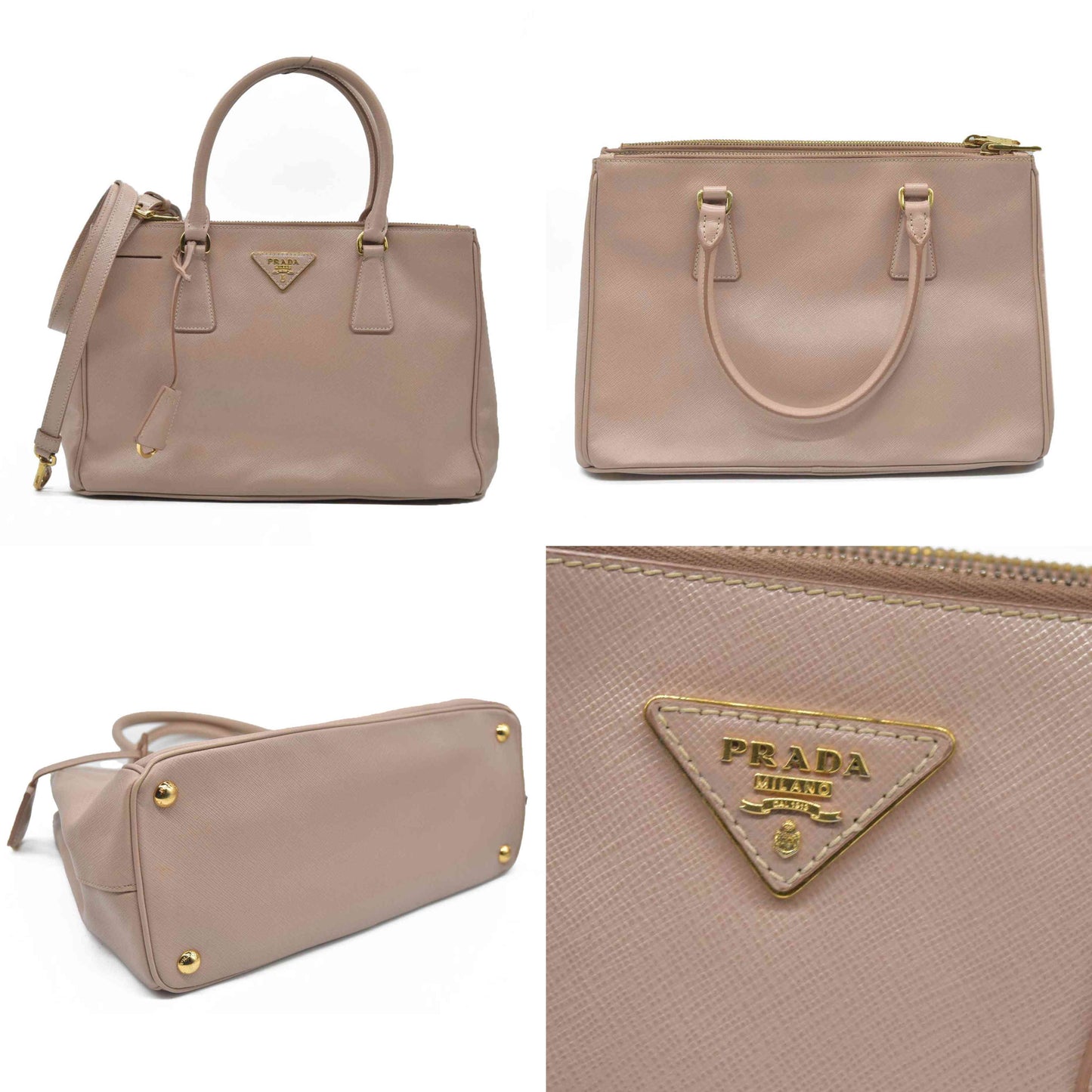 AUCTION $4300 Prada  Saffiano Small Galleria Double Zip Tote Cammeo