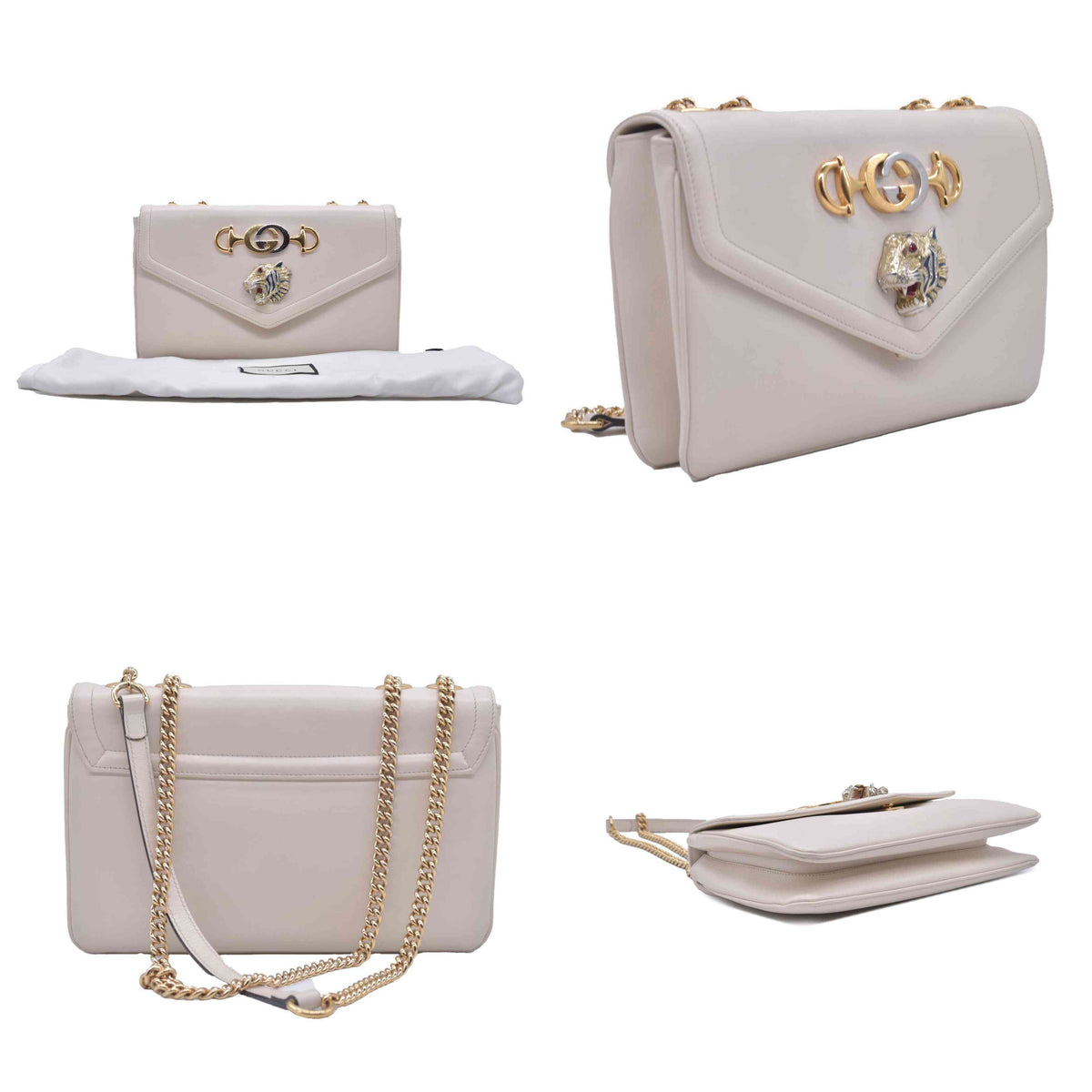 $2980 GUCCI Smooth Calfskin Medium Rajah Shoulder Bag White CONSIGNMENT