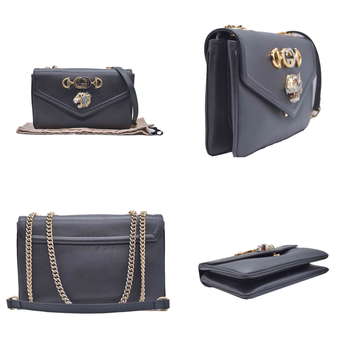 $2980 Gucci Black Calfskin Medium Rajah Shoulder Bag CONSIGNMENT