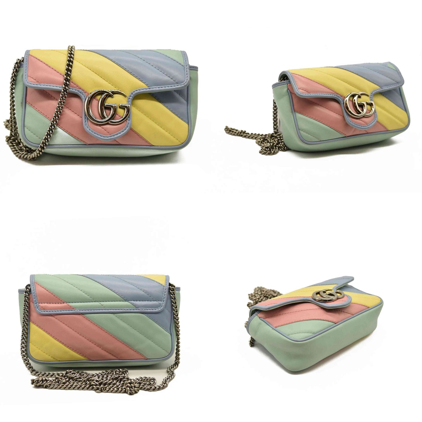 Gucci  Calfskin Matelasse Diagonal Super Mini GG Marmont Shoulder Bag Multicolor Pastel