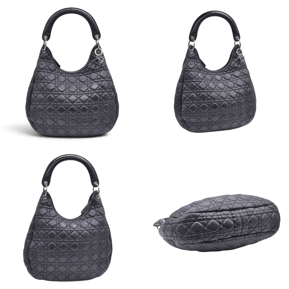$2400 CHRISTIAN DIOR Black Cannage Quilted Leather Hobo CONSIGNMENT 10021440