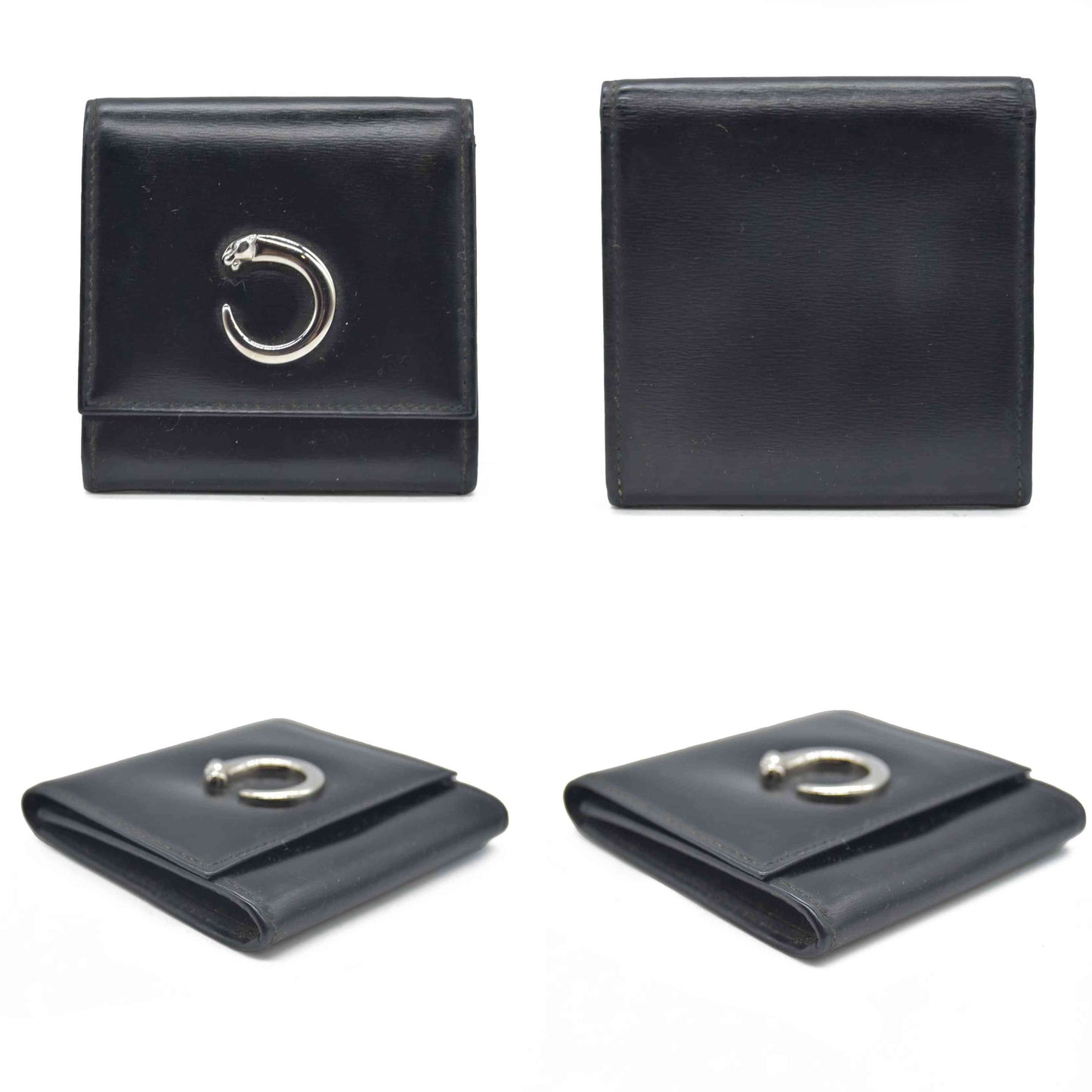 $760 Cartier Leather Compact Wallet Black CONSIGNMENT