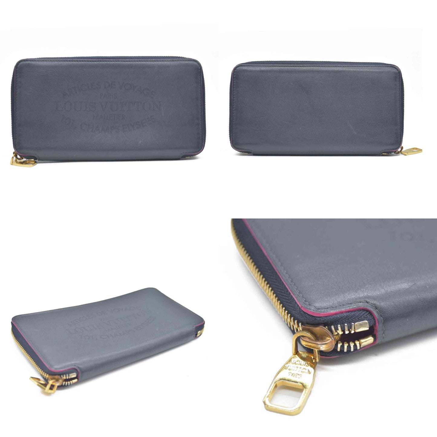 Louis Vuitton Porte Feiulle Iena Zip Around Long Wallet Purse Navy blue