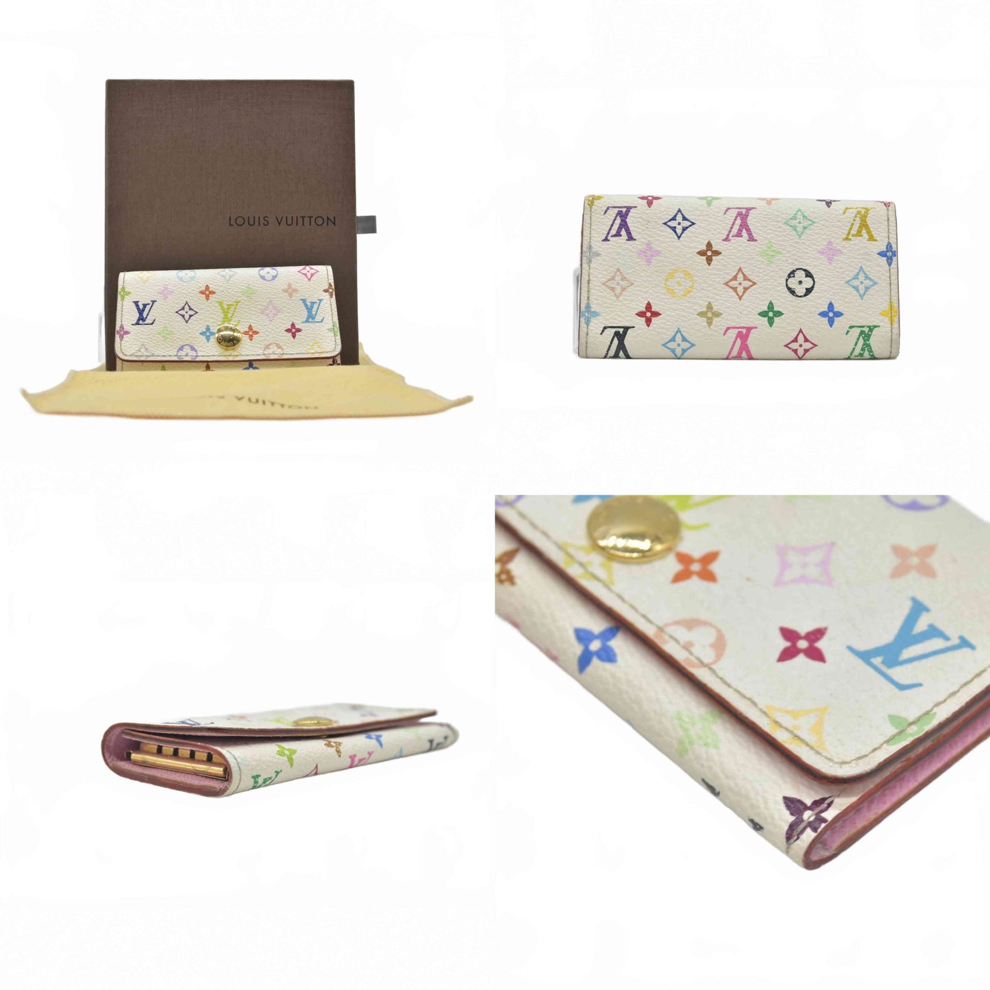 $345 2012 LOUIS VUITTON Monogram Multicolor Multicles 4 Key Holder White Litchi CT3102