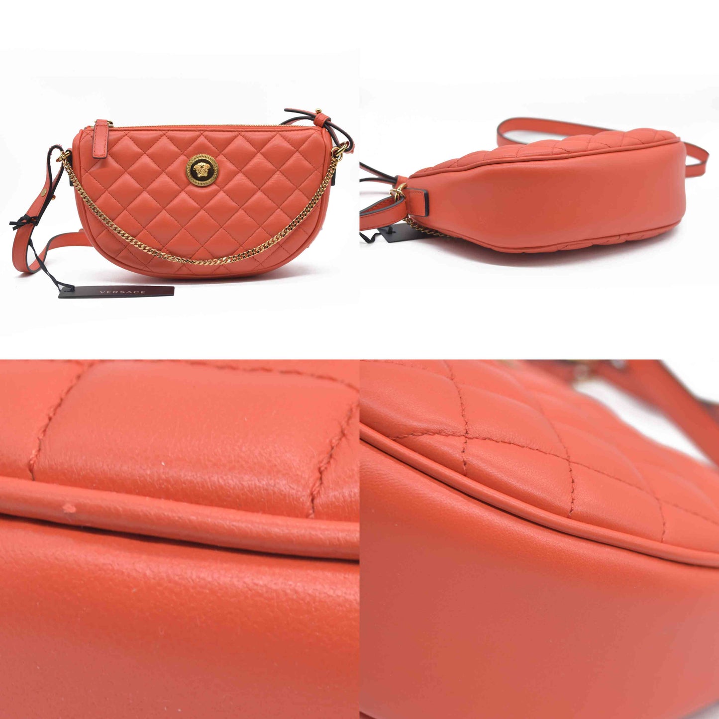 $1875 Versace Half Moon Quilted Bag Coral Medusa CONSIGNMENT