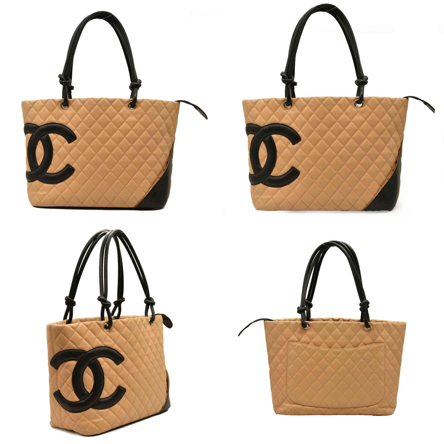 $2250 Chanel Calfskin Quilted Medium Cambon Tote Beige Black