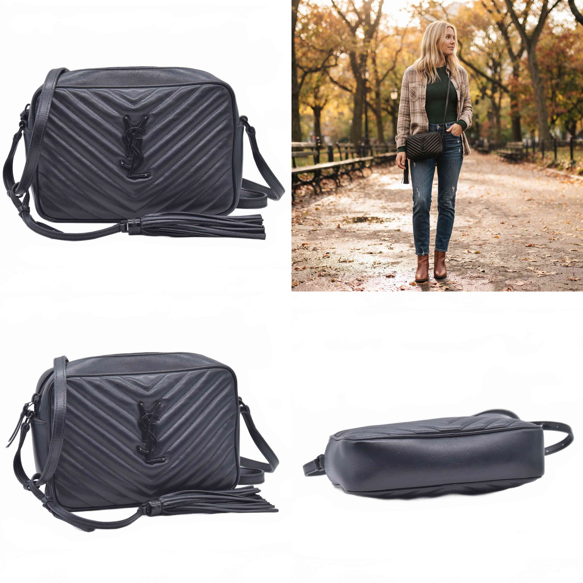 $1950 Saint Laurent Calfskin Matelasse Monogram Monochrome Lou Camera Bag Black 10021142