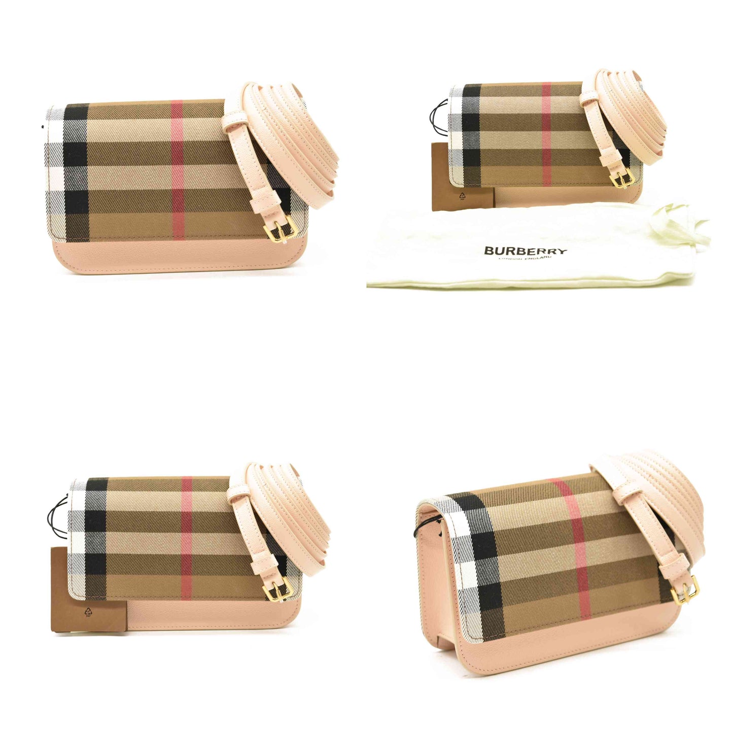 Burberry Hampshire Wallet on Chain Leather and House Check Canvas Pink