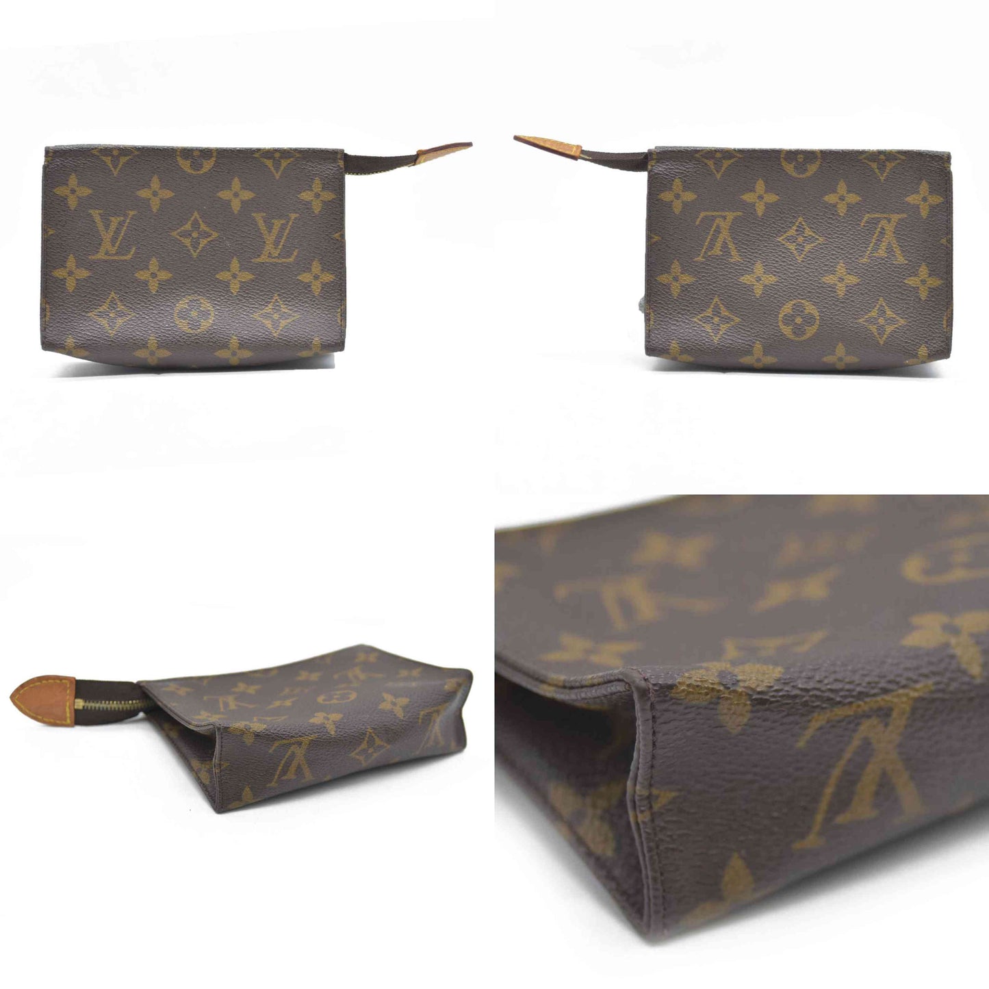 Louis Vuitton Monogram Poche Toilette 15 Cosmetics Pouch Purse Brown MB0080