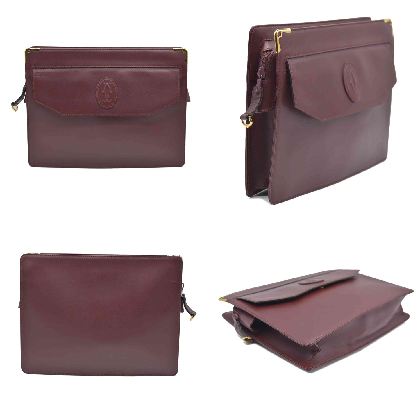 AUCTION CARTIER Must Line Clutch Bag Leather Bordeaux