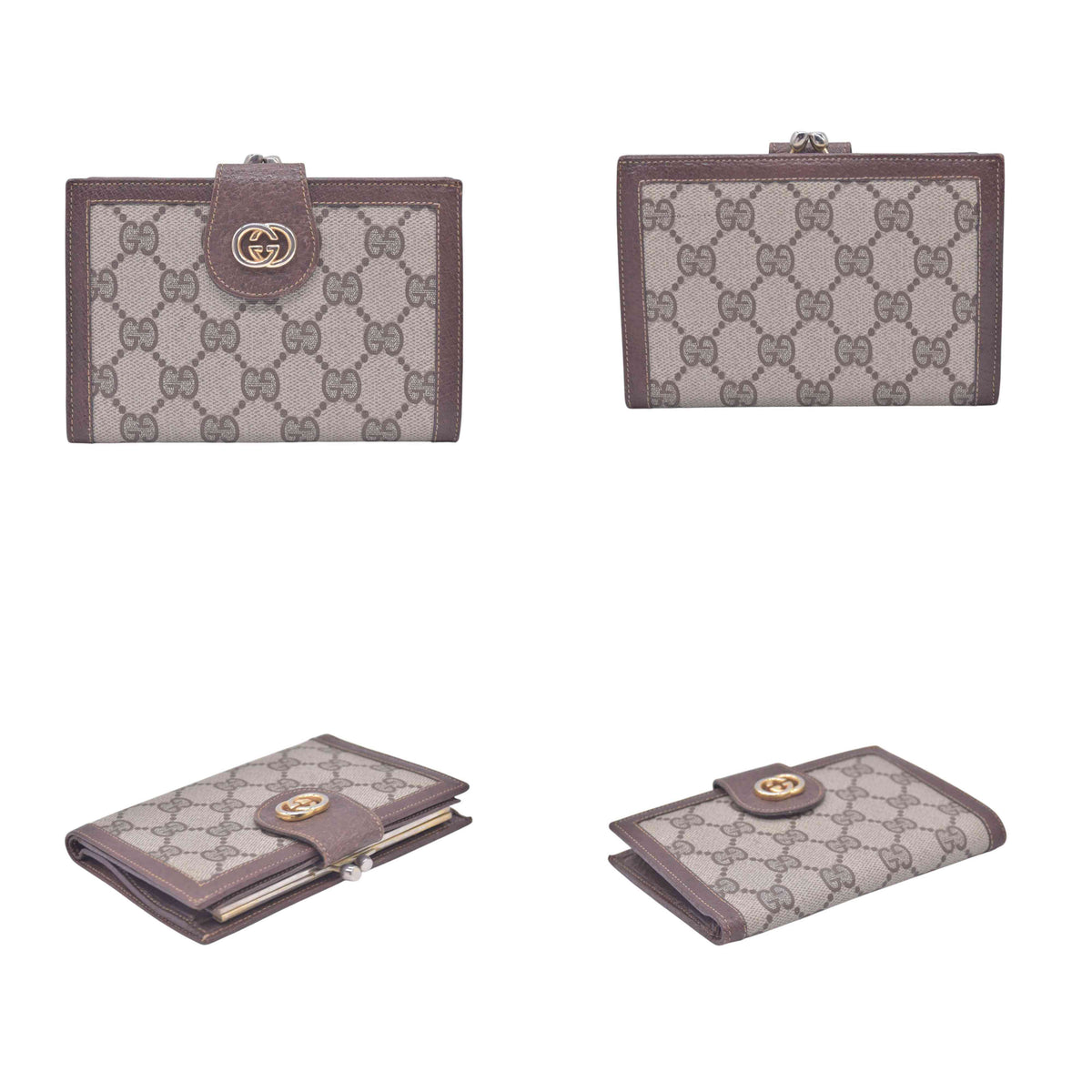 $680 GUCCI Vintage GG Plus Supreme French Purse Kisslock Wallet Beige Brown CONSIGNMENT 10021237
