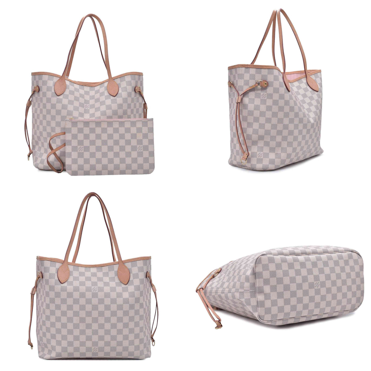 $2240 Louis Vuitton Damier Azur Neo Neverfull MM Rose Ballerine with Pouch RFID
