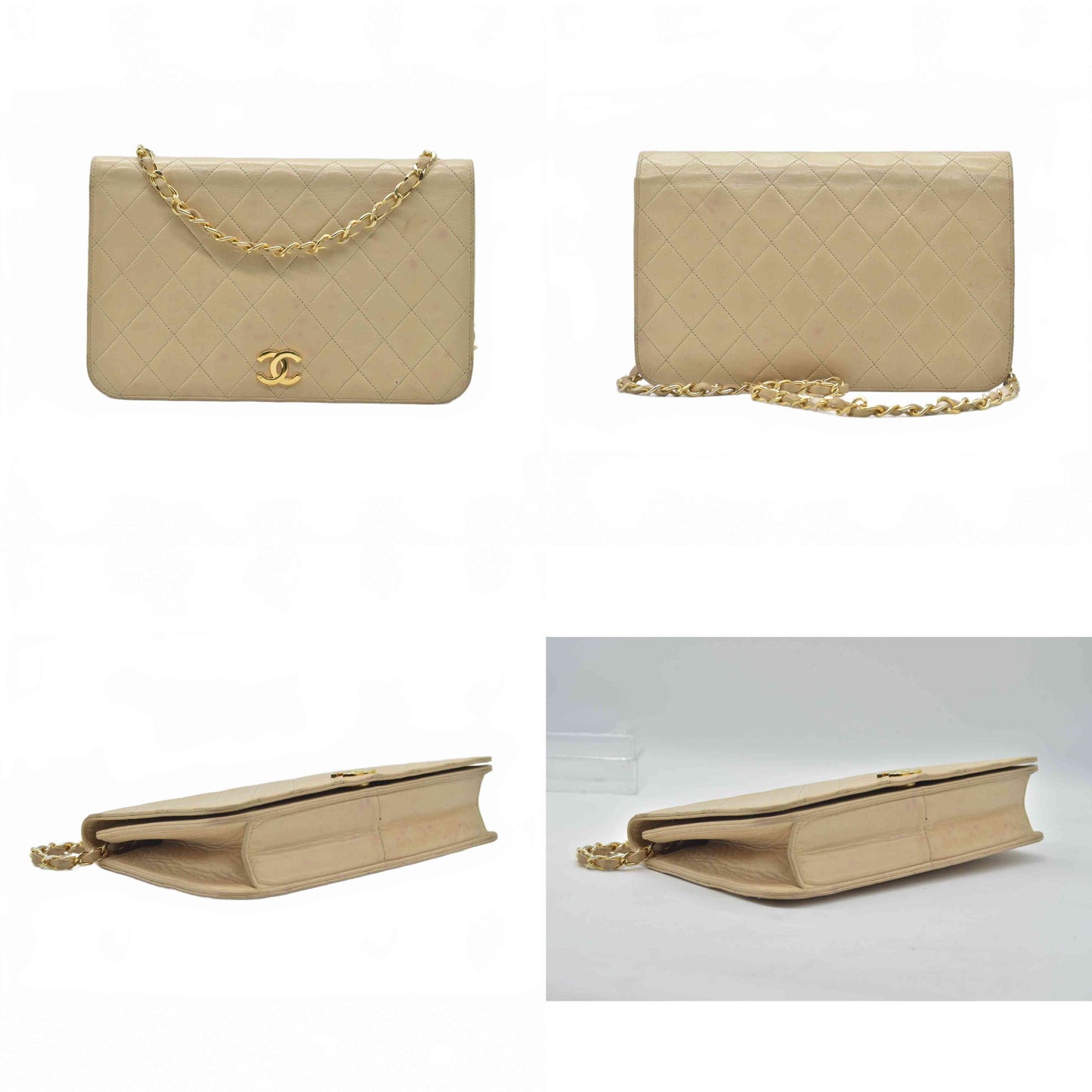 $3350 Chanel Timeless Classic Quilted Single Flap with 24K GHW Beige