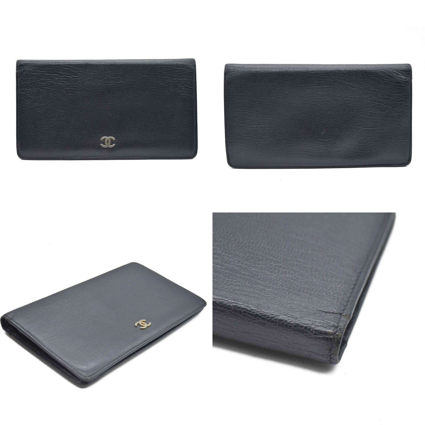 CHANEL CC Logo Leather Long Bifold Wallet Black