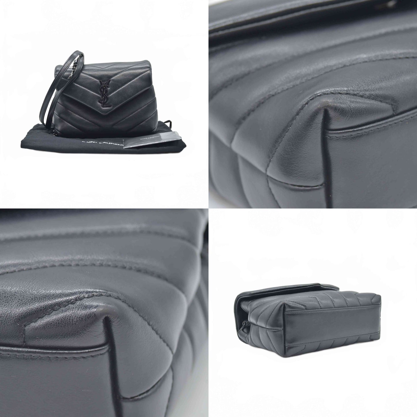 $1990 Saint Laurent Calfskin Y Quilted Monogram Monochrome Toy Loulou Crossbody Bag Black