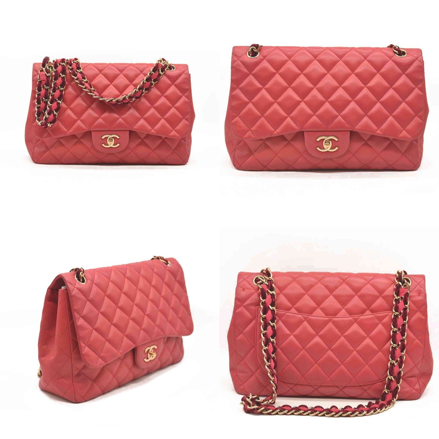 CHANEL Classic Flap Large Pink Leather Gold Hardware Velvet Chain Strap Karl Lagerfeld Signature