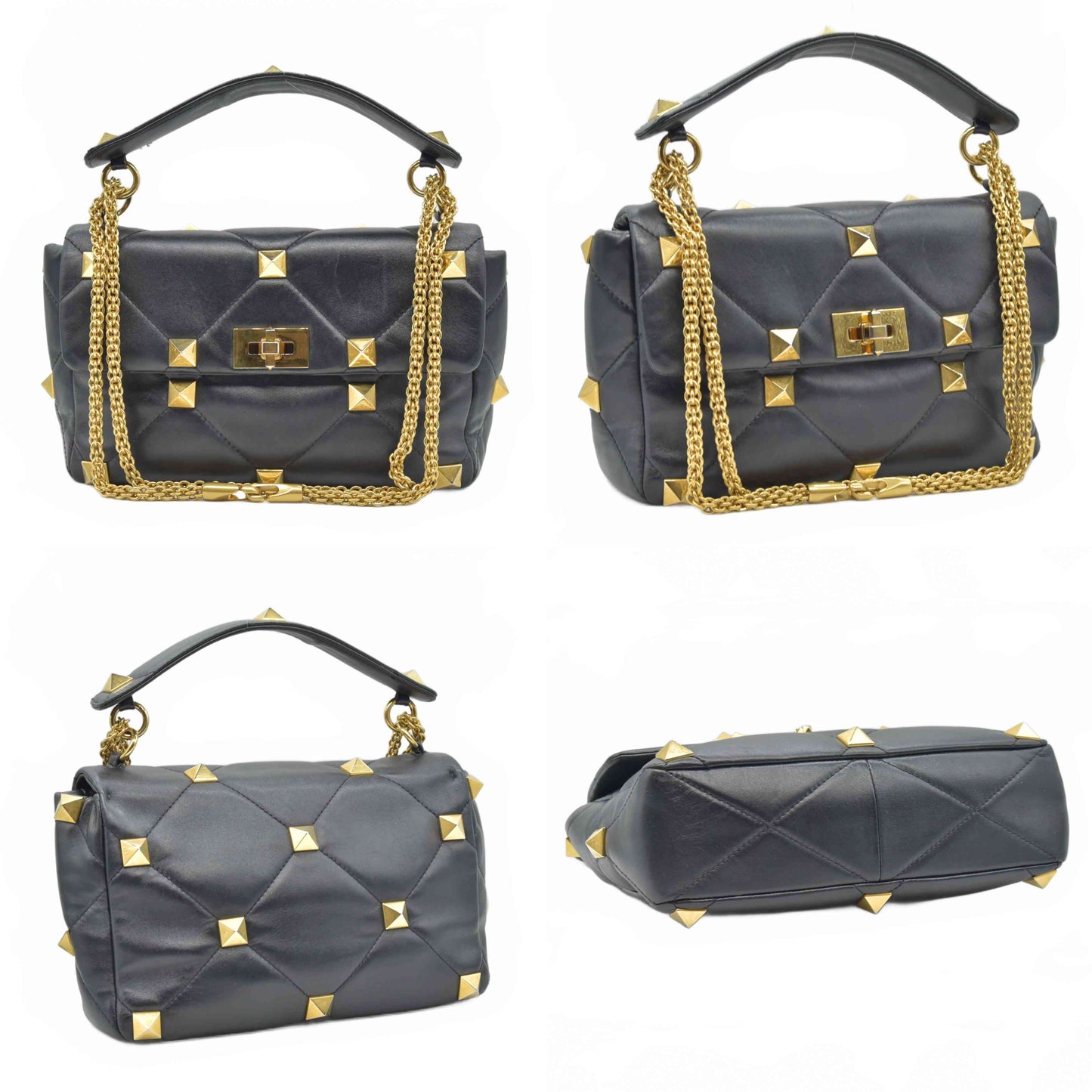 $3550 Valentino Garavani Nappa Large Roman Stud Shoulder Bag Black