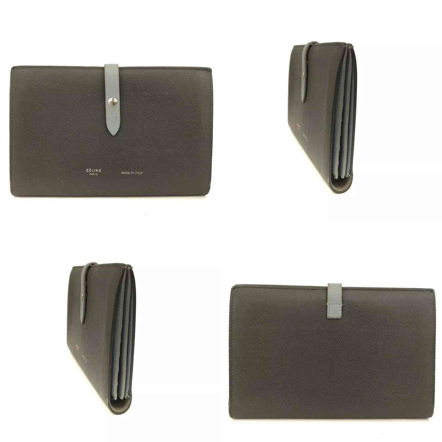 Celine  Grained Calfskin Large Multifunction Strap Wallet Pebble Mineral