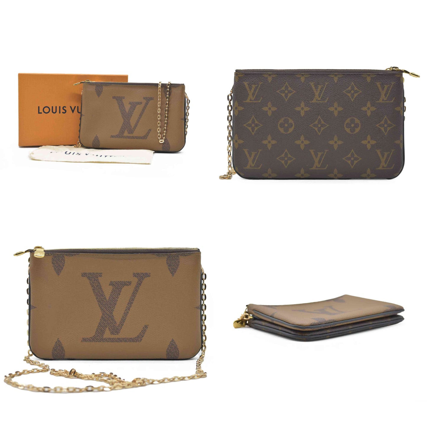 $1420 Louis Vuitton Reverse Monogram Giant Double Zip Pochette CONSIGNMENT