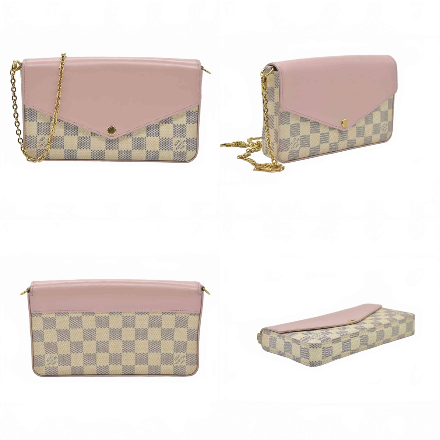 $1580 Louis Vuitton Damier Azur Pochette Felicie MI1149 2019 Pastel Pink