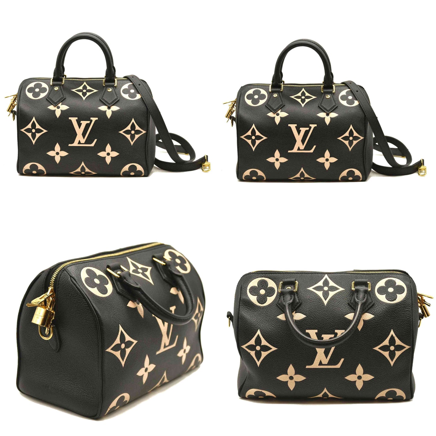 LOUIS VUITTON Empreinte Monogram Giant Speedy Bandouliere 25 Black Beige RFID