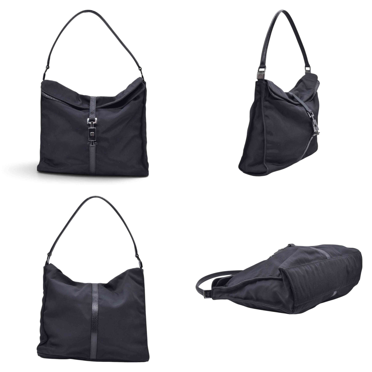 $980 GUCCI Nylon Jacky Piston Lock Shoulder Bag Black CONSIGNMENT 10021239
