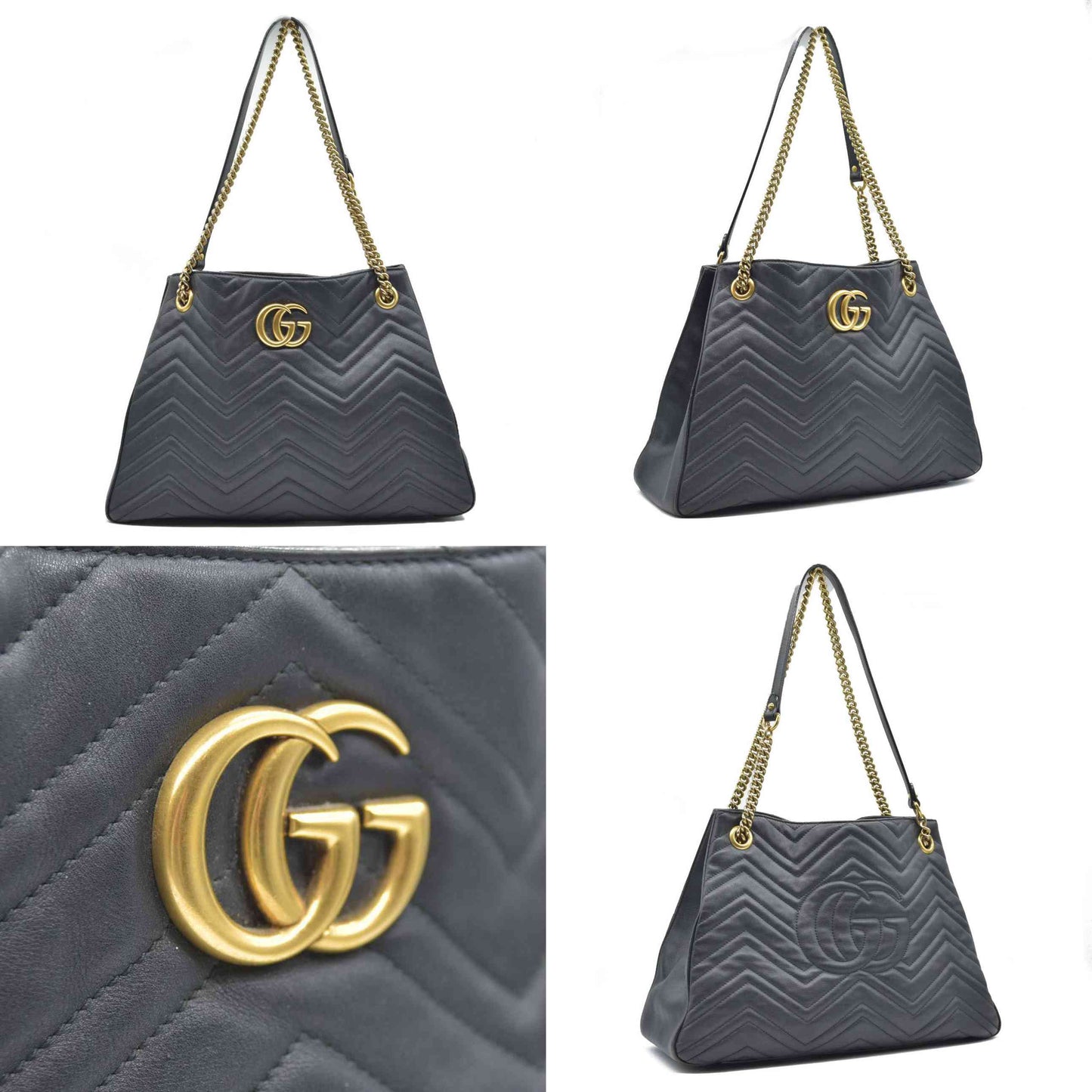 $2980 Gucci Calfskin Matelasse Medium GG Marmont Shoulder Tote Bag Black